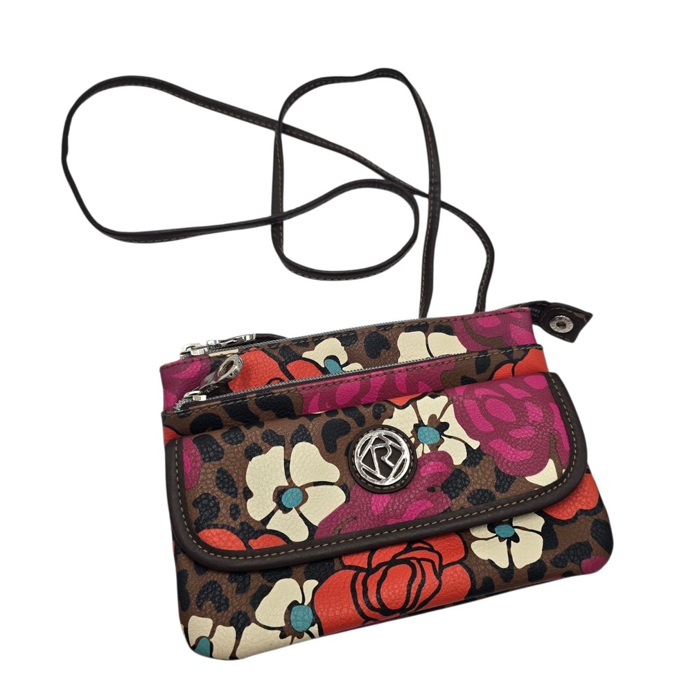 Relic Faux Leather Floral Cross Body Bag Purse Animal Print‎ Pink Orange Brown